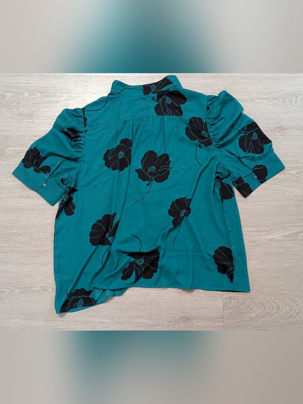 Ann Taylor Teal Floral Puff Sleeve Blouse Size XXL VGUC! - Picture 5 of 5
